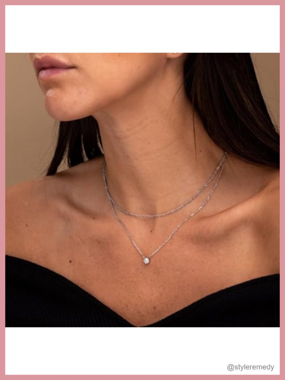 Layered Gold Plated Necklace with Cubic Zirconia Pendant, 14k Real Gold Plated - Picture 5 of 6